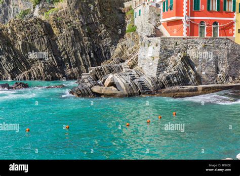 Riomaggiore Fisherman Village In A Dramatic Windy Weather Riomaggiore