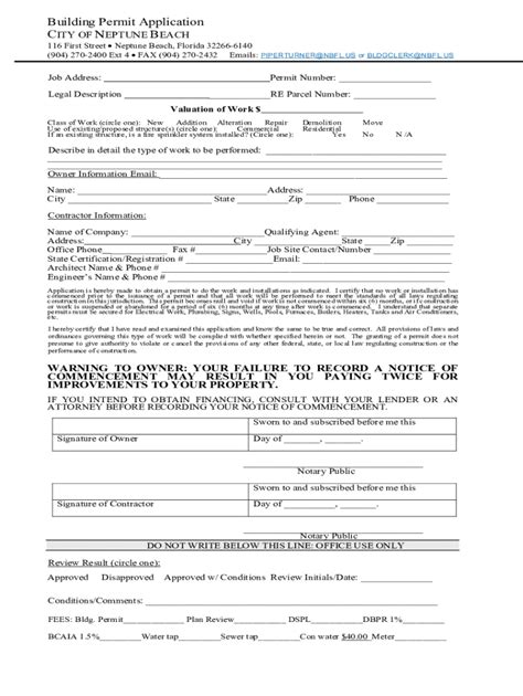 2018 2025 Form FL Building Permit Application City Of Neptune Beach