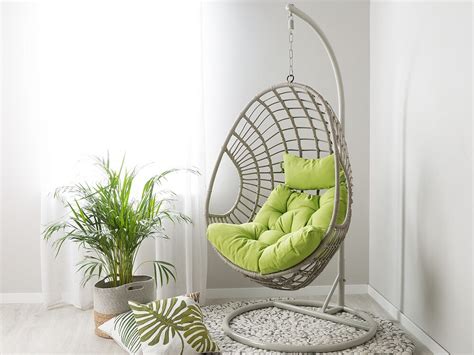 Rattan Hanging Chair with Stand Taupe Beige ARPINO | Beliani.at