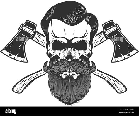 Lumberjack Skull With Crossed Axes Design Element For Emblem Sign