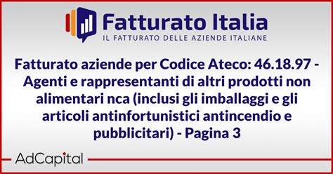 Fatturato Aziende Per Codice Ateco 46 18 97 Agenti E Rappresentanti