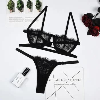 Sexy Lingerie Woman Lace Transparent Underwear Fairy Embroidery Brief Sets Delicate Bra Kit Push