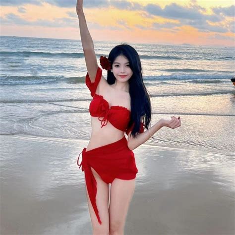 Swimsuit Women S Sexy Red Puff Sleeve Bikini Two Piece Swimsuit Vacation Travel Ins Fashion