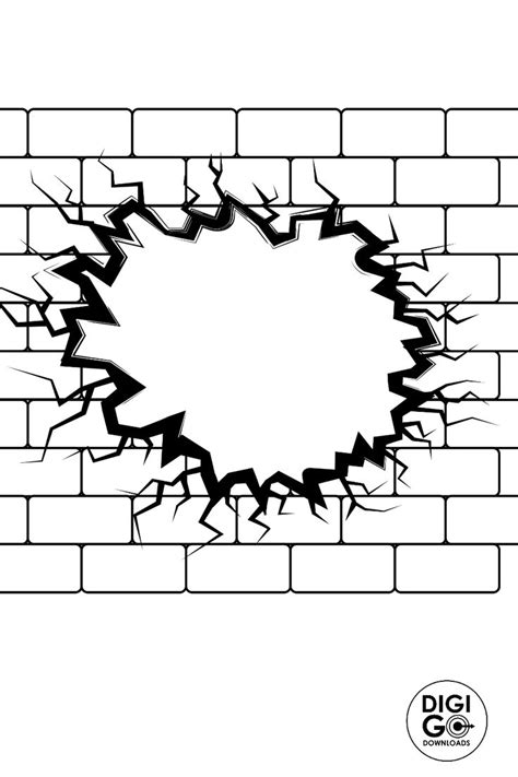 A Black And White Drawing Of A Brick Wall With A Hole In Its Center