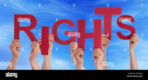 Many People Hands Holding Red Word Rights Blue Sky Stock Photo Alamy