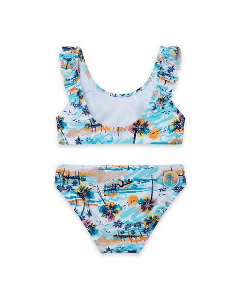 Comprar Bikini azul estampado playa volantes niña tuc tuc Canarias