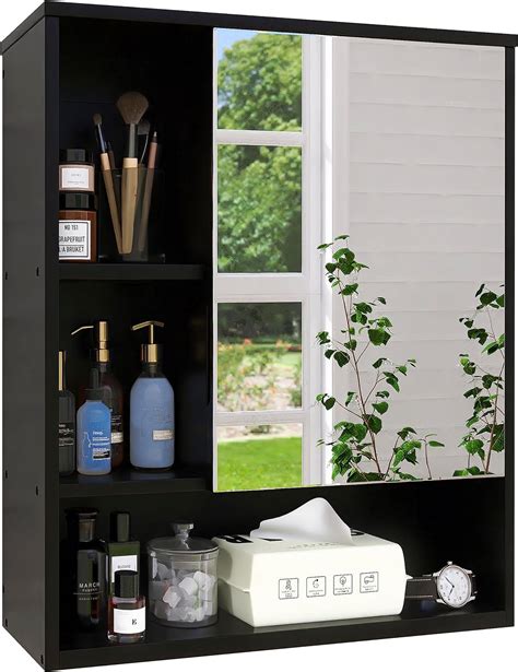 Smibuy Bathroom Cabinet Wall Mounted With Mirror Bamboo Over The