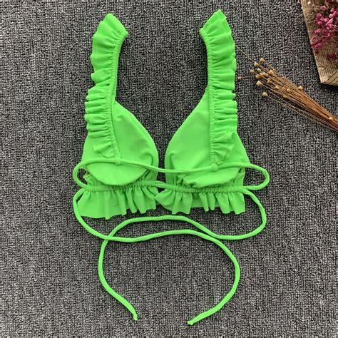 Maillot De Bain Bretelles Taille Basse Bikinis Mujer Jaune Mini String Bikini Br Silien