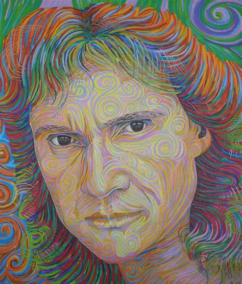 A Painting Of A Woman S Face With Multicolored Swirls On It