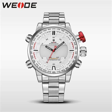 Weide 남자 시계 럭셔리 브랜드 led 스포츠 디지털 시계 스테인레스 스틸 relogio automatico 방수 시계 자동