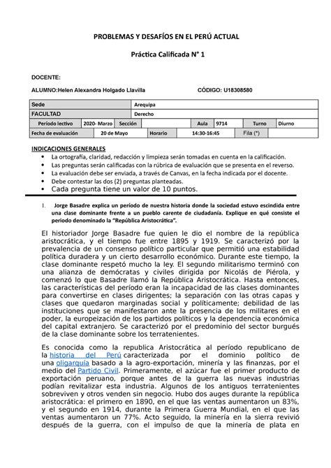 Primera práctica calificada 1 PROBLEMAS Y DESAFÍOS EN EL PERÚ ACTUAL