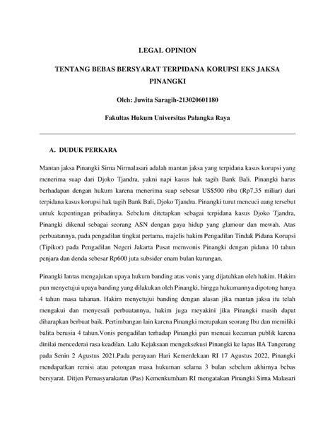 Legal Opinion Tentang Korupsi LEGAL OPINION TENTANG BEBAS BERSYARAT