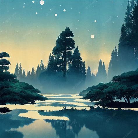 Premium Photo A Beautiful Rural Lake Nature Forest An Illustration In An Anime Background