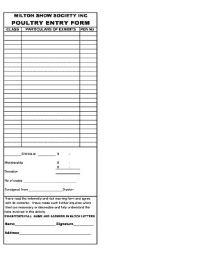 Fillable Online Poultry Entry Form Shows Fax Email Print Pdffiller