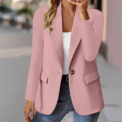 Ayolanni Plus Size Women Coats Clearance Pink Blazer Solid Long Sleeve