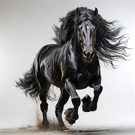 Premium AI Image | Black Horse Running Against a White Background