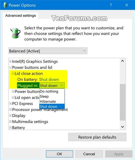 Add Or Remove Lid Close Action From Power Options In Windows Tutorials