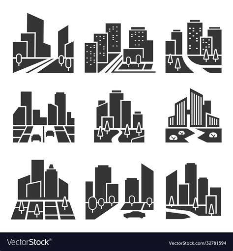 Residential area housing estate silhouette icons Vector Image