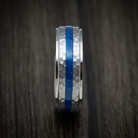 Tantalum Men's Ring with DiamondCast Inlay Custom Made Hammered Band ...