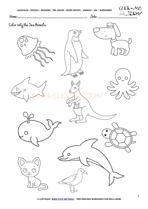 Sea Animals Worksheet Activity Sheet Color 2