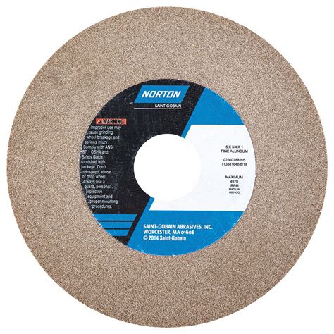 NORTON Type 1 Aluminum Oxide Straight Grinding Wheel 5 In 1 In Arbor