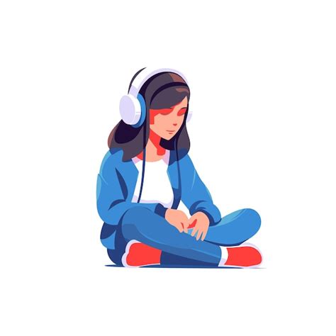 Premium Vector Sitting Girl Talking In The Headphones Vector Illustration