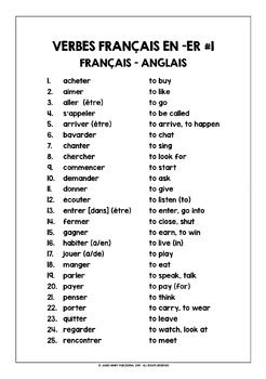 French Er Verbs List Freebie By Lively Learning Classroom Tpt