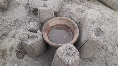 Crunchy Cement Ashes Cones Crumbling In Lots Of Water Dry Water Pot