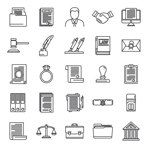 Legal Notary Icons Set Outline Style 8851705 Vector Art At Vecteezy