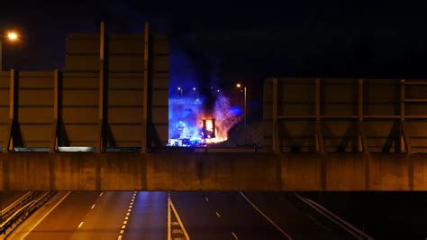 Dramatic Pictures Of Moment Lorry Burst Into Flames On The M62 Leeds Live