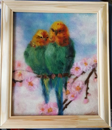 Картина шерстью Весна Неразлучников – заказать на Ярмарке Мастеров ...