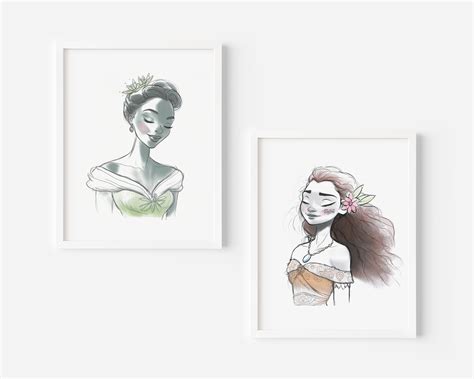 Princess Tiana Art Print, Princess and the Frog Art, Hand Drawn Girls ...