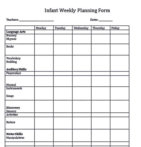 Infant Lesson Plan Templates Room Surf