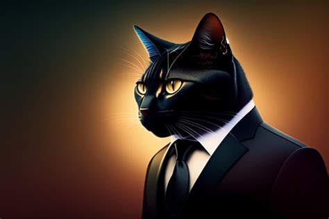 Premium AI Image | A black cat in a suit is shown with a tie that says ...