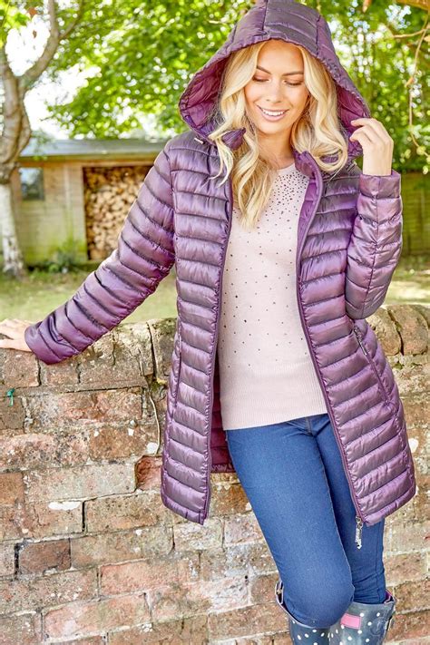 Longline Zip Through Padded Coat In Purple Roman Originals Uk