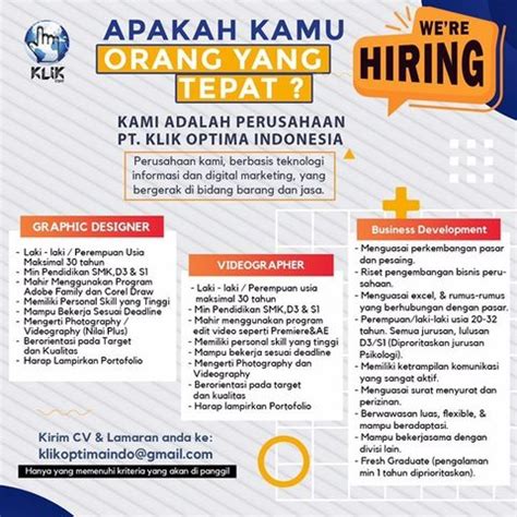 Loker Terbaru Di PT Klik Optima Indonesia 2024 Karirglobal Id