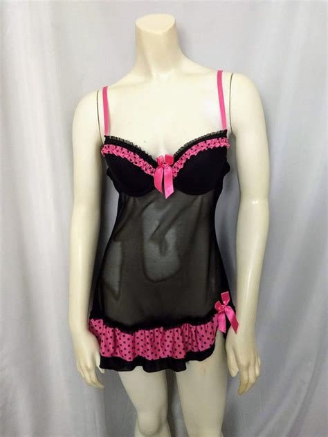 Babydoll Black Lingerie Black And Pink Intimate Push Gem
