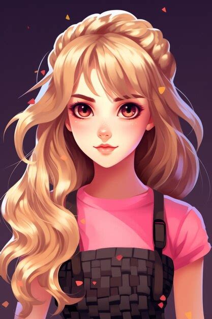 Premium AI Image A Girl With Long Blonde Hair And A Pink Shirt