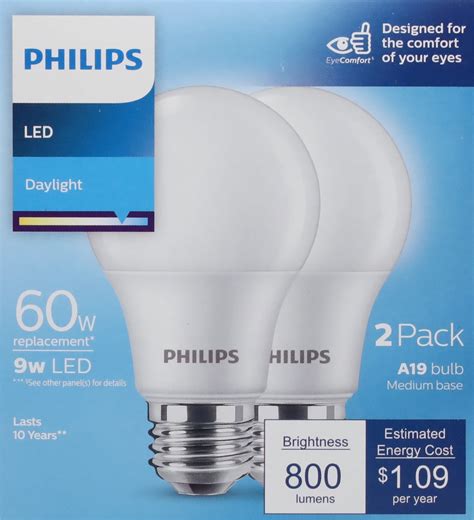 Philips Eyecomfort 60w Equivalent Daylight A19 Medium Led Light Bulb 2 Pack