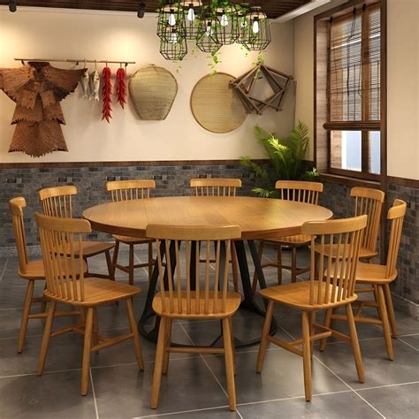 Round Dining Table Set with Wooden Chairs 1/2/5/11 Pcs Modern Solid ...