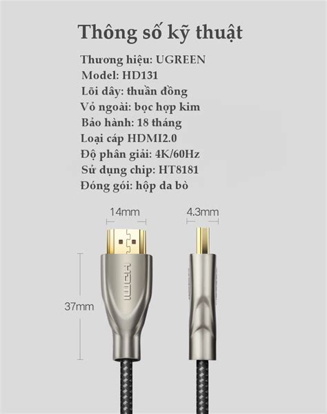 Cáp HDMI sợi quang 2 0 Cáp HDMI 2 0 hỗ trợ 4K 60Hz Cáp HDMI Ugreen