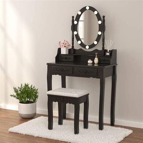 Buy Mecor Black Makeup Vanity Table W10 Led Lights Mirror Wood