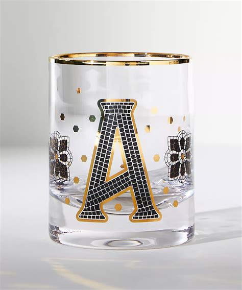 Anthropologie Bistro Tile Monogram Old Fashioned Glass