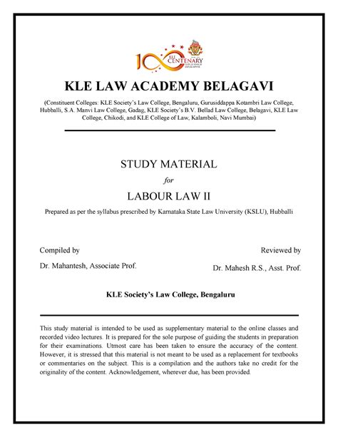 Labour Law Ii Years Ll B For Kslu Students Labour Studocu