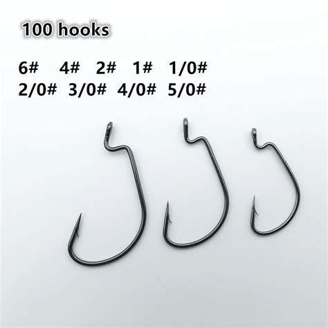 Lot Pcs High Carbon Steel Worm Hooks Jig Big Fishing Hook Black