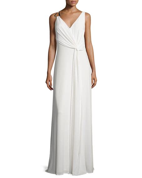 Halston Heritage Sleeveless Twist Front Gown Bone