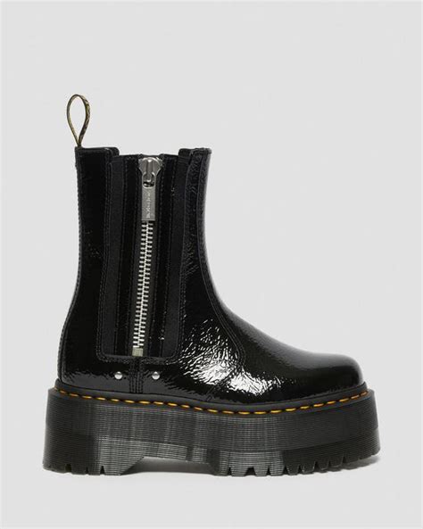 2976 Max Distressed Patent Chelsea Platform Boots In Black Dr Martens