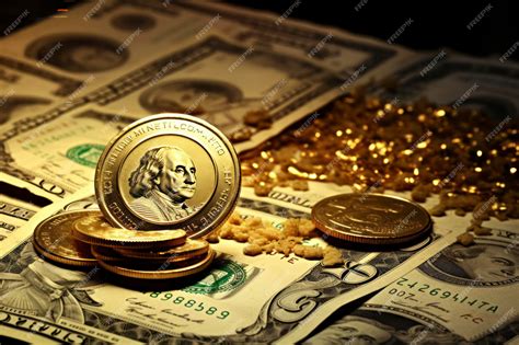 Premium AI Image | a gold dollar and dollars on a table in the style of ...