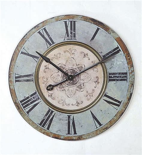 Chic Weathered Blue Vintage Round Wall Clock Antique Shabby Home Décor