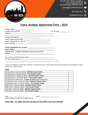 Fillable Online Dance Registration Forms For Ms Wordword Excel